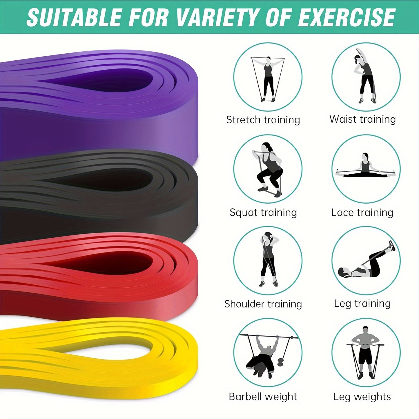 Heavy Duty 4pcs Stackable Resistance Bands - Full Body Workout, Stretching & Muscle Training with Door Anchor - Red\u002FYellow\u002FBlack Bands
