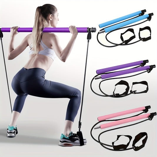 Pilates bar Kit with Colored resistance bands - Men's and Women's stainless steel fitness equipment for muscle relaxation and stretching for home gyms, yoga, squats and full body toning - lightweight, easy to assemble and carry, gym accessory